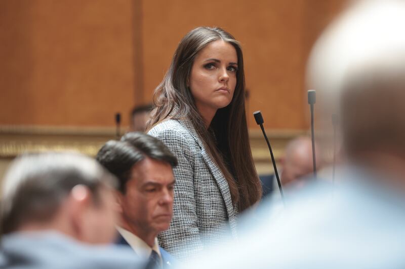 HB11 sponsor Rep. Kera Birkeland, R-Morgan, listens to other lawmakers discuss the veto override of her bill.