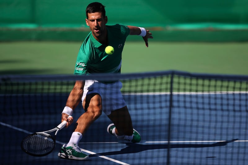 Tennis star Novak Djokovic plays in an exhibition match against Ivan Dodig in Visoko, Bosnia, Wednesday, July 13, 2022.