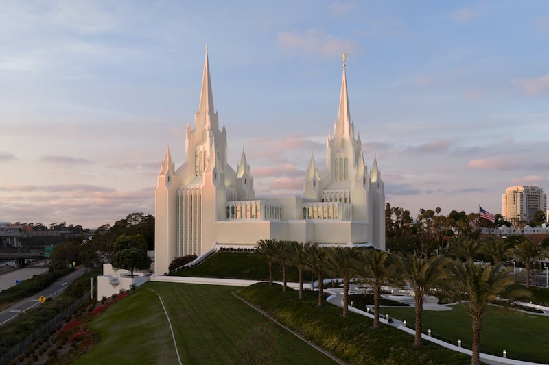 The San Diego California Temple at dusk.
