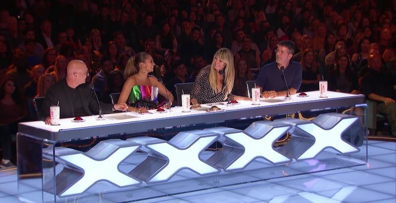 Howie Mandel, left, Gabrielle Union, Heidi Klum and Simon Cowell as judges on “America’s Got Talent: The Champions.”