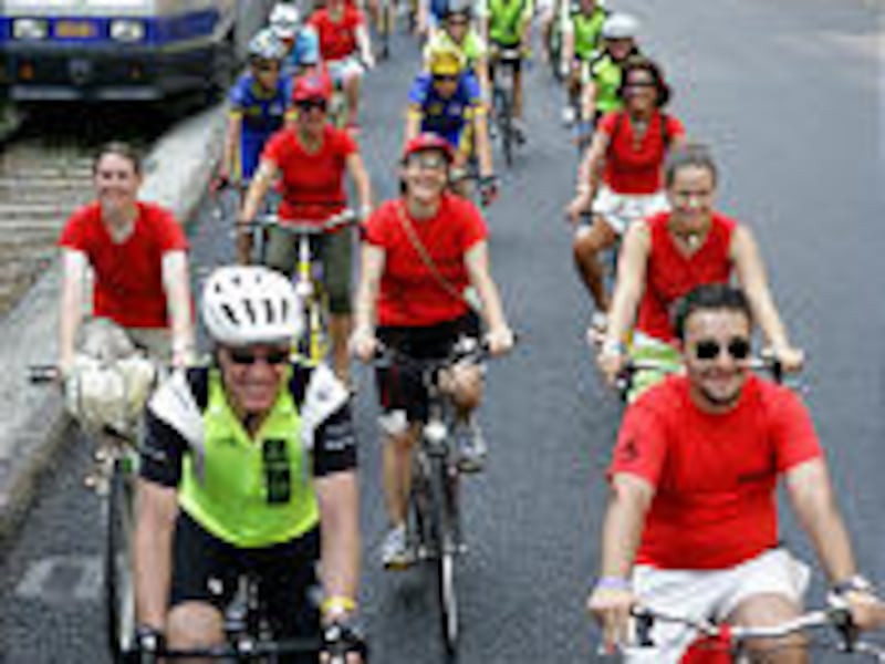 Salt Lake Mayor Rocky Anderson is joined by volunteer riders and a police escort for ride into Torino.