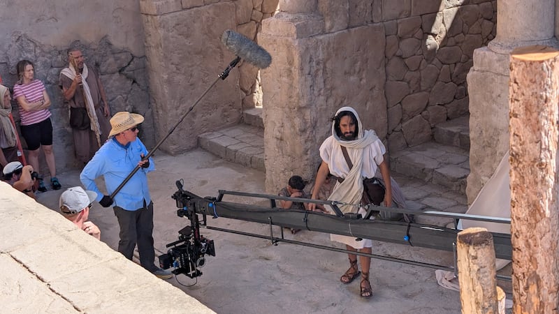 Actors and others work behind the scenes while filming the Church's 2026 Easter video titled: “Jesus Christ's Greater Love for You" in August 2025 in Goshen, Utah.