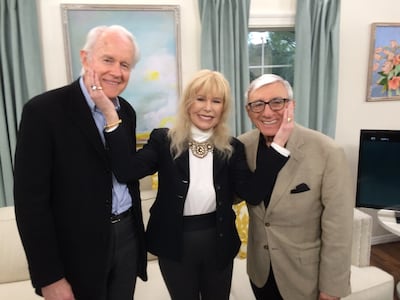 Mike Farrell, Loretta Swit, and Jamie Far at a book signing for "Swithearts: The Watercolour Artistry and Animal Activism of Loretta Swit."