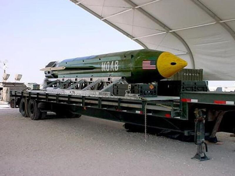This photo provided by Eglin Air Force Base shows the GBU-43/B Massive Ordnance Air Blast bomb. The Pentagon says U.S. forces in Afghanistan dropped the military's largest non-nuclear bomb on an Islamic State target in Afghanistan. A Pentagon spokesman sa