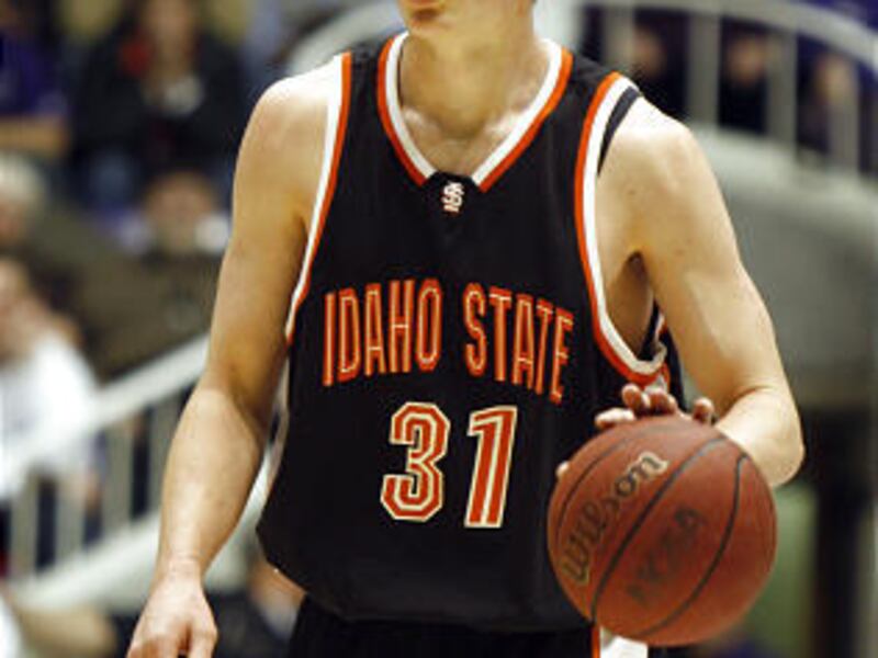 Idaho State University forward Matt Stucki plays against Portland State in the Big Sky Conference tournament in Ogden, Utah.