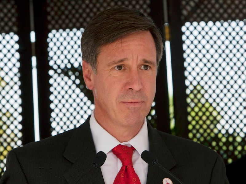 In this Dec. 19, 2012, file photo, Marriott CEO Arne Sorenson speaks during a groundbreaking ceremony for a Marriott hotel in Port-au-Prince, Haiti.