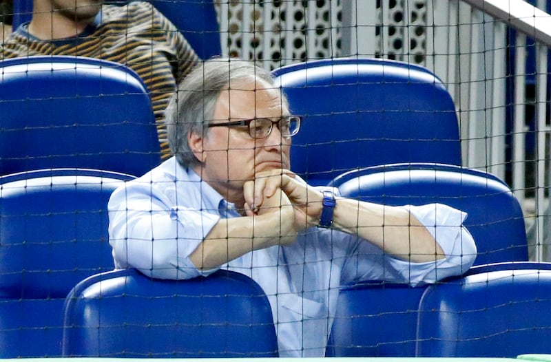 Miami Marlins owner Jeffrey Loria watches during the eighth inning of a baseball game between the Marlins and the New York Mets.