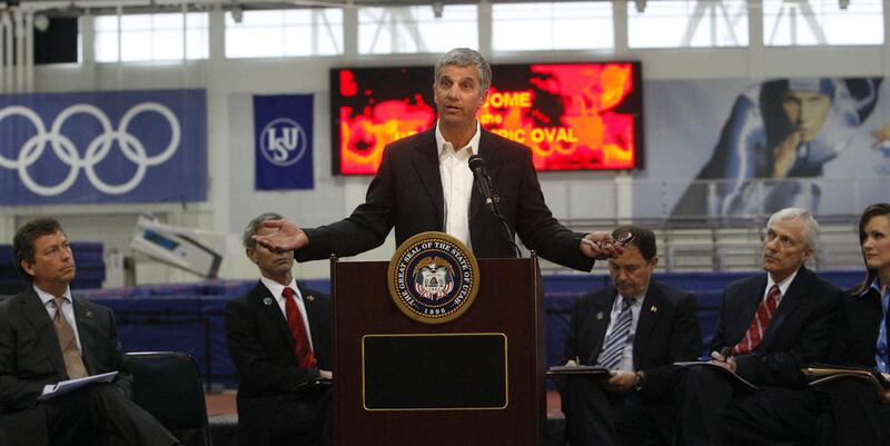 Eric Heiden, five-time Olympic gold medalist and world record holder in speedskating, discusses the formation of an exploratory committee to consider a bid for the 2022 or 2026 Olympics at the Utah Olympic Oval in Kearns on Wednesday, February 8, 2012.  H