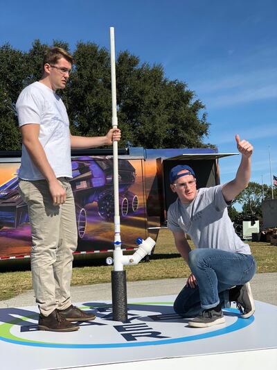 Zach Lawless and Riley Meik getting read for their Alka-Rocket launch.