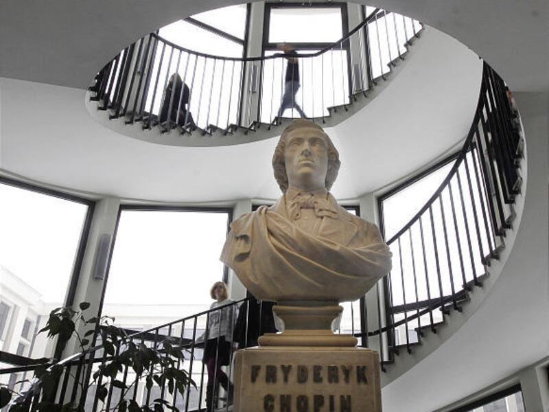 A bust of Polish piano composer Frederic Chopin is on display at the Musical Academy in Warsaw, Poland.