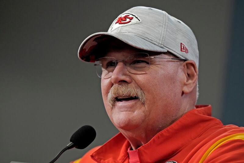 Kansas City Chiefs head coach Andy Reid talks to the media before an NFL football workout Wednesday, Jan. 25, 2023.