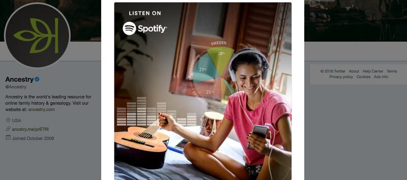 The family history company announced on Thursday that it would be partnering with Spotify to bring it's consumers something "more tangible" as they connect to their ancestors.