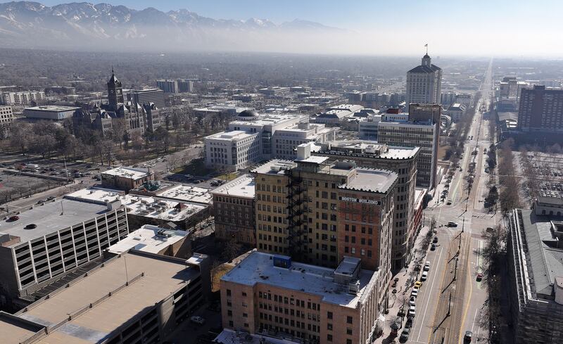 Salt Lake City’s downtown skyline on Tuesday, Jan. 30, 2024. Salt Lake Mayor Erin Mendenhall deliver edher State of the City address Tuesday.