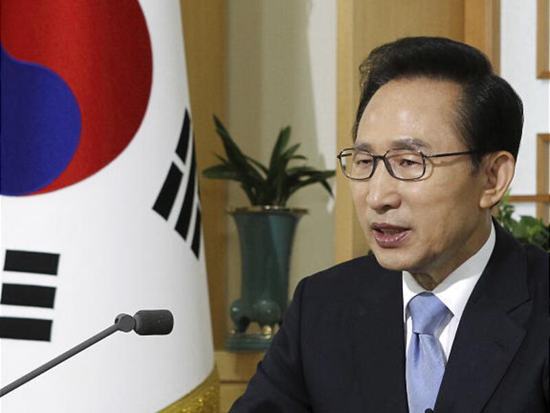 South Korean President Lee Myung-bak speaks during a televised speech at the presidential house in Seoul, South Korea, Monday, June 14, 2010.