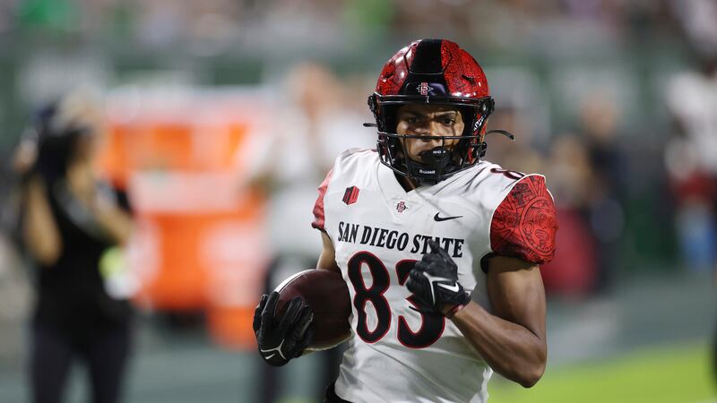 San Diego State receiver Mekhi Shaw carries the ball against San Diego State on Saturday, Oct. 14, 2023, in Honolulu.