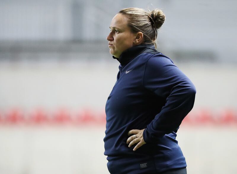 Utah Royals FC coach Laura Harvey watches the game in Sandy on Saturday, June 15, 2019.