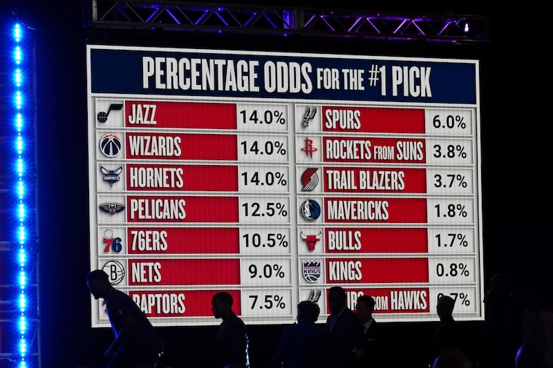 Team representatives attend the NBA basketball draft lottery in Chicago, Monday, May 12, 2025.