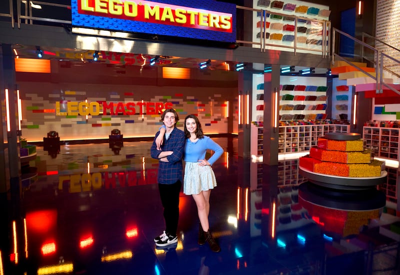 Drew Maynard and Miranda Maynard on the set of “LEGO Masters” Season 3.