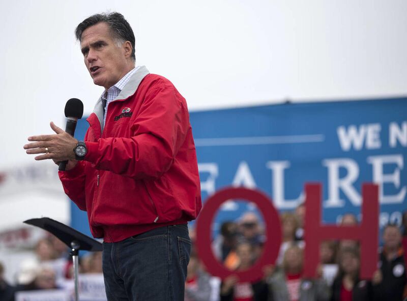 In this Sept. 25, 2012 file photo, Republican presidential candidate, former Massachusetts Gov. Mitt Romney speaks in Vandalia, Ohio.