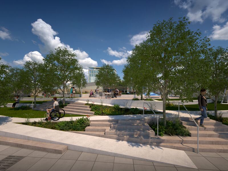 A rendering of what the rooftop of Salt Lake City's Main Library Branch will look like after it is renovated. The project is set to begin Monday and be completed by the fall of 2024, according to the Salt Lake City Public Library System.