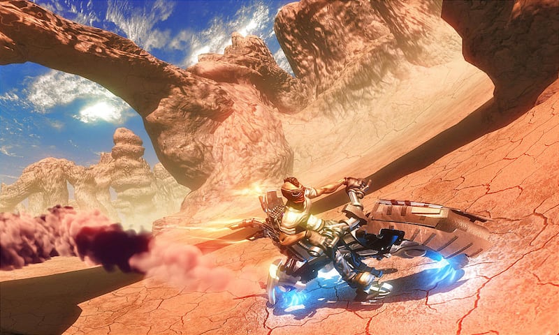The sequence for "Rock and Roll" features a futuristic motorcycle race across a desert landscape. The show still employs lasers and fog effects, in addition to CGI imagery.
