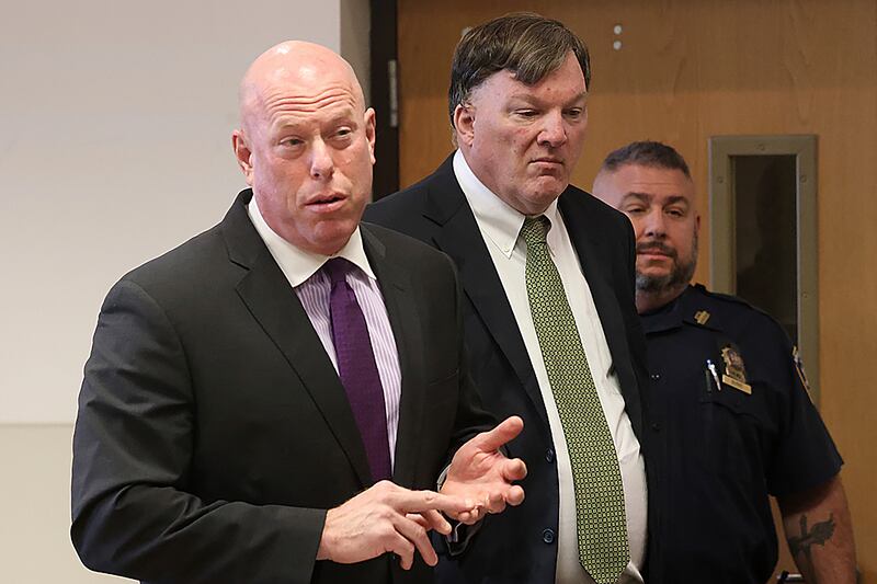 Rex Heuermann, right, appears in Suffolk County Supreme Court with attorney Michael Brown on Nov. 15, 2023, in Riverhead, N.Y.