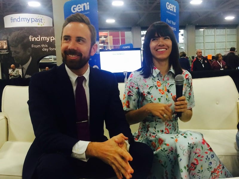 Josh and Naomi Davis speak with the media following their RootsTech keynote address.