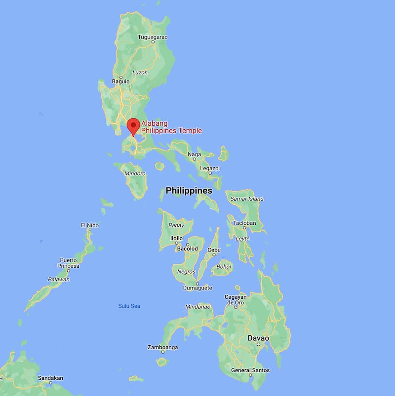 The Alabang Philippines Temple site in relation to the rest of the country.