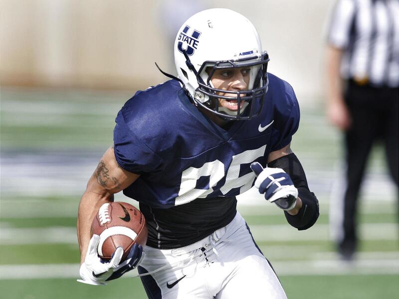 USU's Brandon Swindall during Utah State Aggies football practice Thursday, March 28, 2013, in Logan