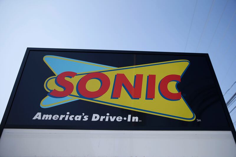 This March 9, 2015, file photo shows a sign for a Sonic Drive-In in Holmes, Pa.