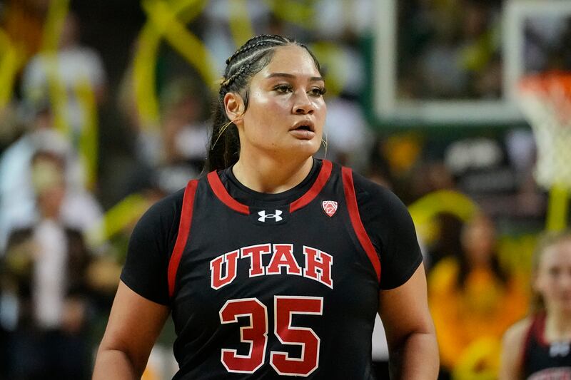 Utah’s Alissa Pili looks on against Baylor during the second half of an NCAA college basketball game, Tuesday, Nov. 14, 2023, in Waco, Texas. Baylor won 84-77.