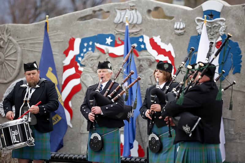 The Utah Pipe Band performs during a Veterans Day ceremony at Veterans Memorial Park in West Jordan on Nov. 11, 2021.