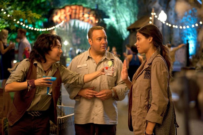 From left, Ken Jeong, Kevin James and Rosario Dawson are shown in a scene from "Zookeeper."