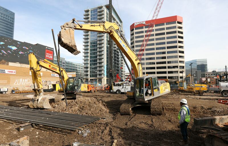 Construction continues at the site of a new 40-story building in downtown Salt Lake City.