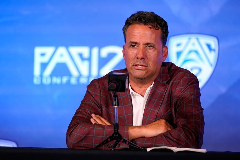 New Arizona head coach Jedd Fisch answers questions during the Pac-12 football media day, July 27, 2021.