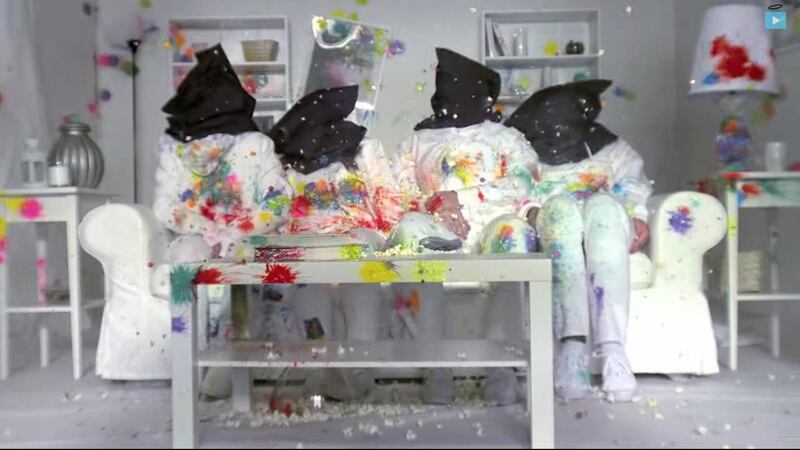 A family of four gets shot with more than 3,000 paintballs in 5.3 seconds to prove a point — that profanity has an impact.