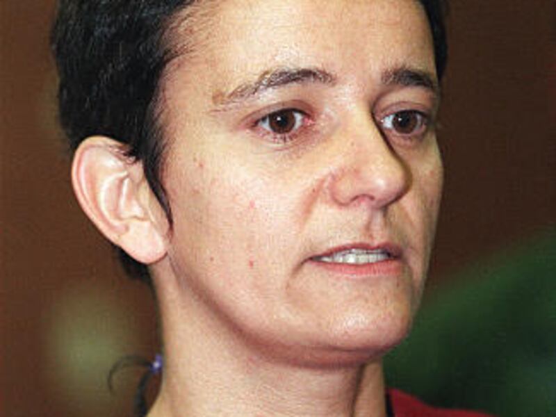 This Nov. 5, 1996 file photo showing convicted leftist terrorist Birgit Hogefeld in a court in Frankfurt, Germany.