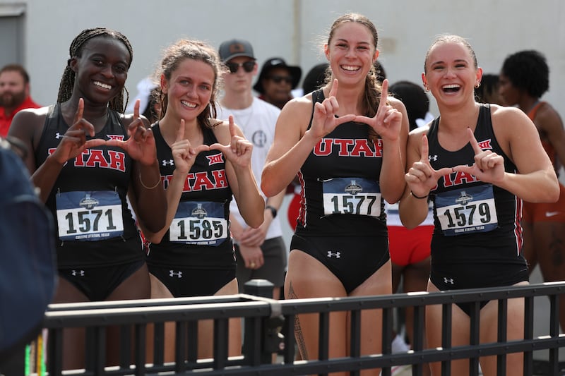 Members of the University of Utah track and field team pose for picture at NCAA prelims.