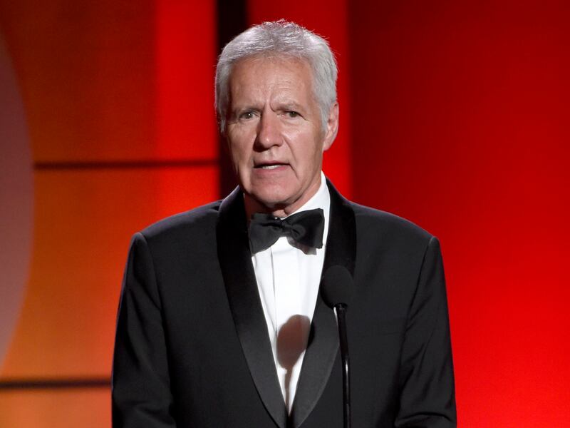 In this April 30, 2017, file photo, Alex Trebek speaks at the 44th annual Daytime Emmy Awards at the Pasadena Civic Center in Pasadena, Calif.