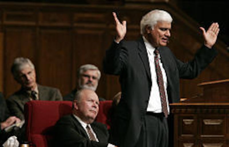 Ravi Zacharias speaks at "Evening of Friendship" Nov. 14. At the same meeting, evangelical Richard Mouw said that evangelicals have sinned against LDS.