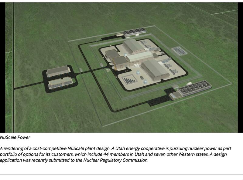 A rendering of a cost-competitive NuScale plant design. A Utah energy cooperative is pursuing nuclear power as part portfolio of options for its customers, which include 44 members in Utah and seven other Western states. A design application was recently