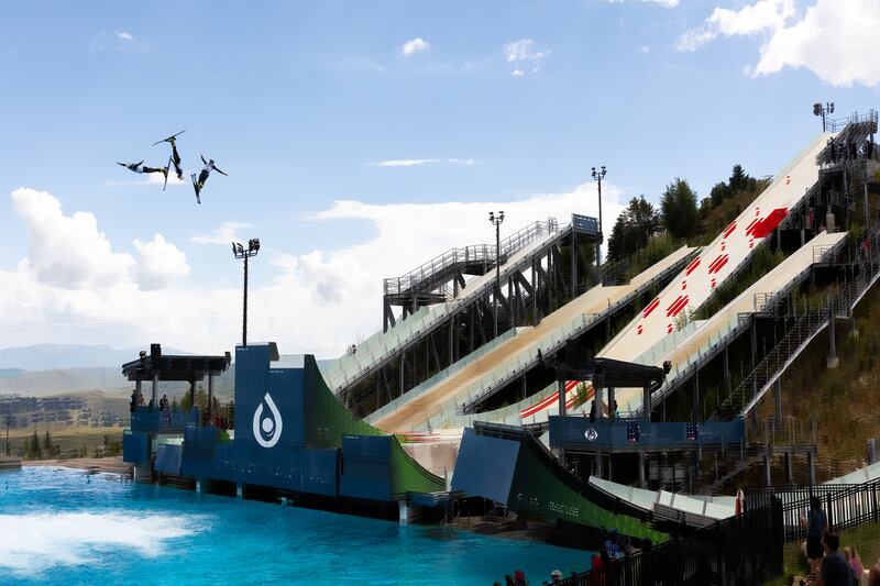 Athletes compete at the 2023 U.S. Freestyle Ultimate Airwave Competition at the Utah Olympic Park in Park City.