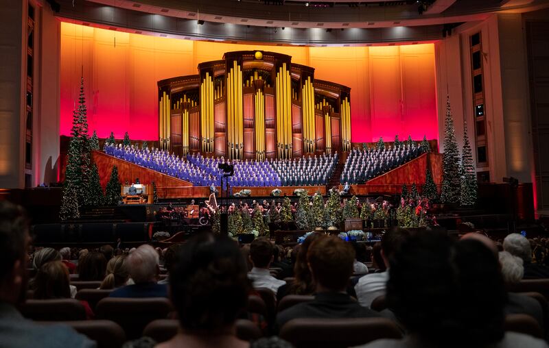 The Tabernacle Choir sings during the First Presidency’s Christmas Devotional at the Conference Center in Salt Lake City.