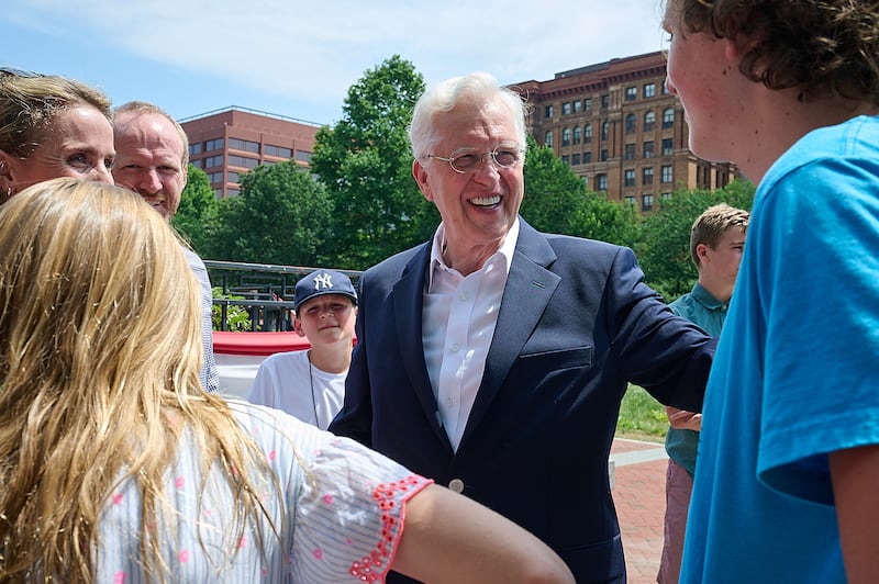 President D. Todd Christofferson, second counselor in the First Presidency, greets patrons while touring historic sites in Philadelphia, Pennsylvania, including the Liberty Bell and Independence Hall, on Friday, June 12, 2026.