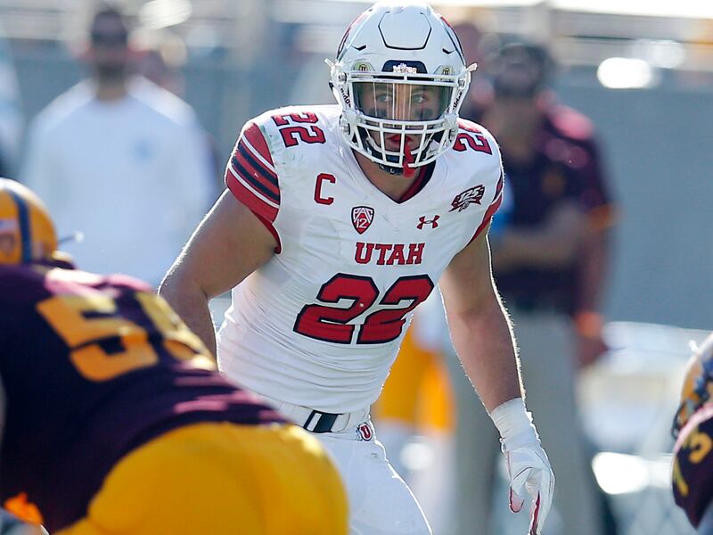FILE - In this Nov 3, 2018, file photo, Utah linebacker Chase Hansen (22) looks over the line of scrimmage during an NCAA college football against Arizona State in Tempe, Ariz. Hansen has played an important role in getting the No. 17 Utes to their first