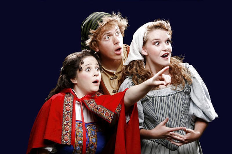 Ali Bennett, left, as Little Red Riding Hood, Paul Cartwright as Jack and Debra Stewart as Cinderella in Hale's "Into the Woods."