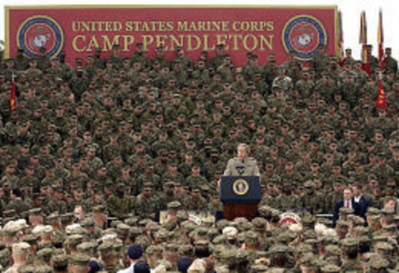 President Bush speaks at Camp Pendleton, Calif., Tuesday, suggesting ways Americans can support troops and their families.