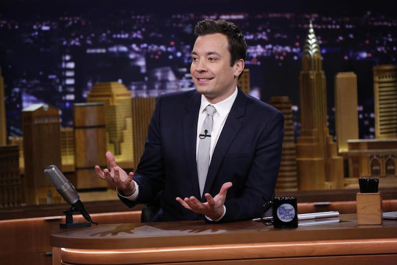 This Tuesday, Feb. 18, 2014 photo released by NBC shows host Jimmy Fallon during “The Tonight Show Starring Jimmy Fallon,” in New York.