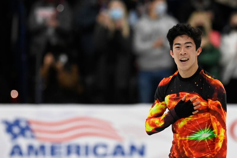 Nathan Chen competes in the men’s free skate program during the U.S. Figure Skating Championships.
