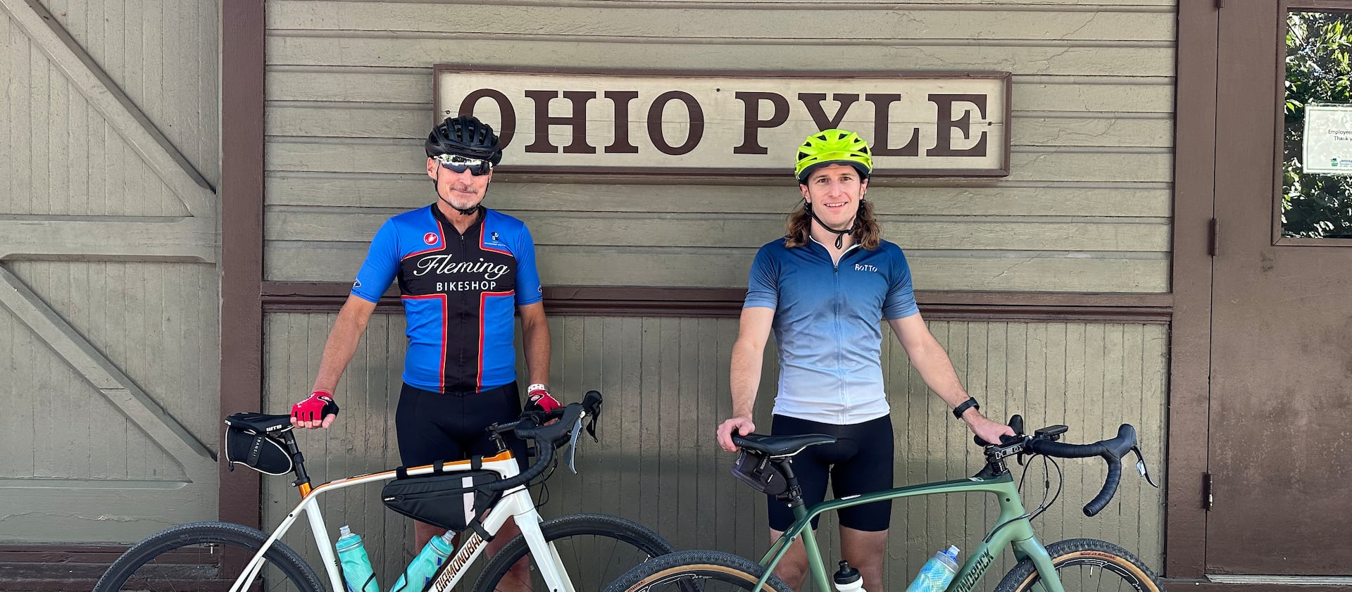 Dennis Romboy, left, and Marcus Romboy in Ohiopyle, Pennsylvania, a town along the Great Allegheny Passage.